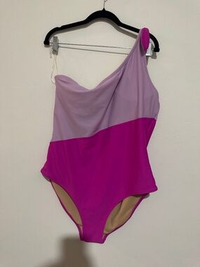 Old Navy One-Shoulder One-Piece Swimsuit XXL Pink Purple Colorblock Bow Strap